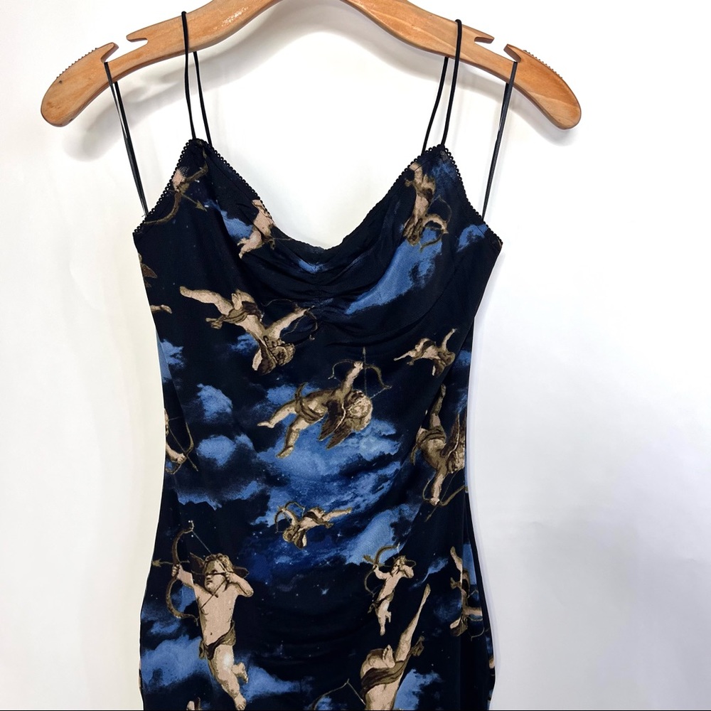 SOLD/Y2k Angel Print Navy Mesh Cami Bodycon Dress - Picture 9 of 14